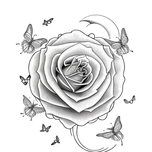 Butterflies Around Roses With The Sun And Moon