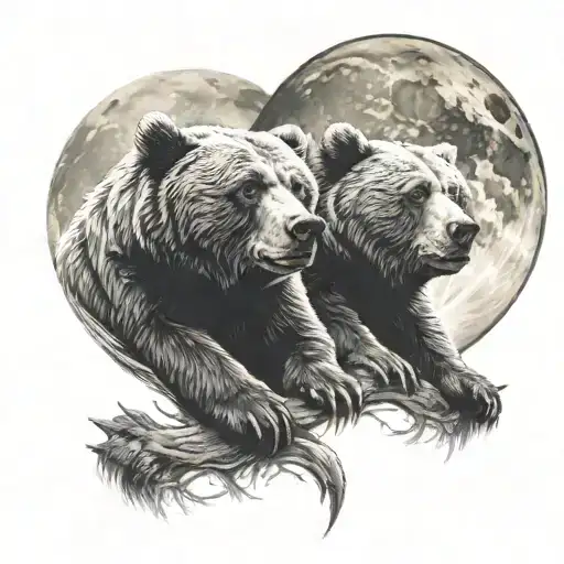 2 Bears Together Looking At Each Other And In The Background A Night With A Big Moon