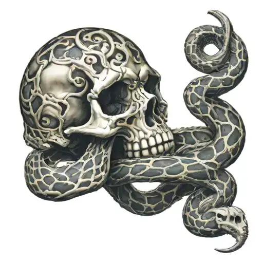 Snake Wrapped Around A Skull