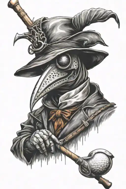 Plague Doctor Hold Heart And Golf Club