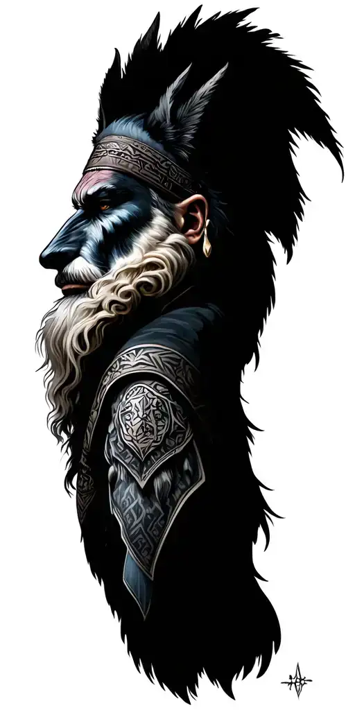 Nordic Vikingo With Lobo Al Right Side