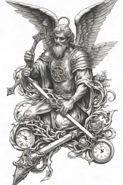 Angel Destroying Pitchfork Mideval No Shading