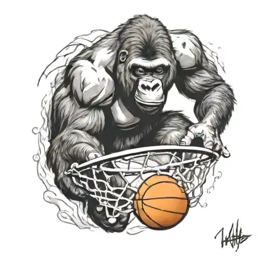 Gorilla Dunking Basketball
