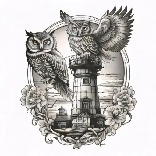 Lighthouse Sunrise And A Owl