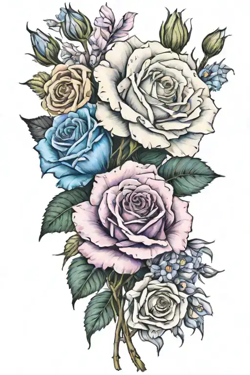 Rainbow Rose And Blue Rose And Daphidil And Aster And Marygold And Carnation And Iris And Daisy