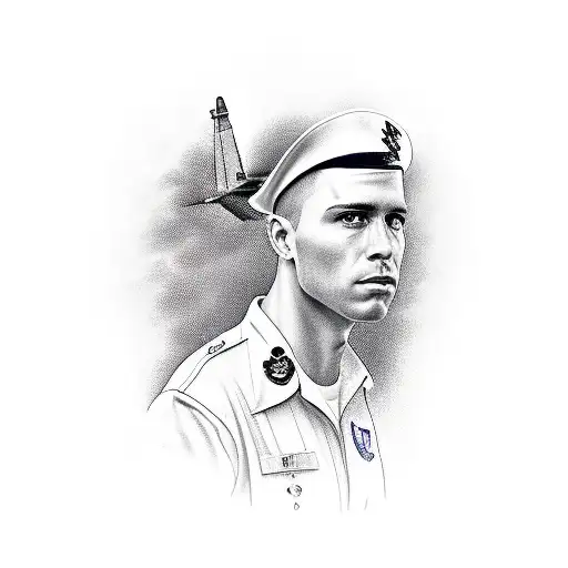 A Realistic Portrait Of A Us Navy Sailor With A Jet In The Background