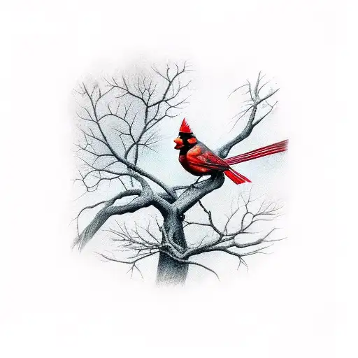 A Realistic Portrait Of A Cardinal Perched On A Tree Branch