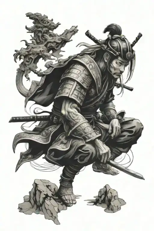 Samurai Warrior Meditating Figure Surrounded