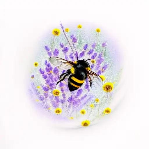 Lavender Flowers With A Bumble Bee Floating Above