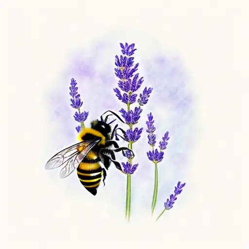 Lavender Flowers With A Bumble Bee Floating Above