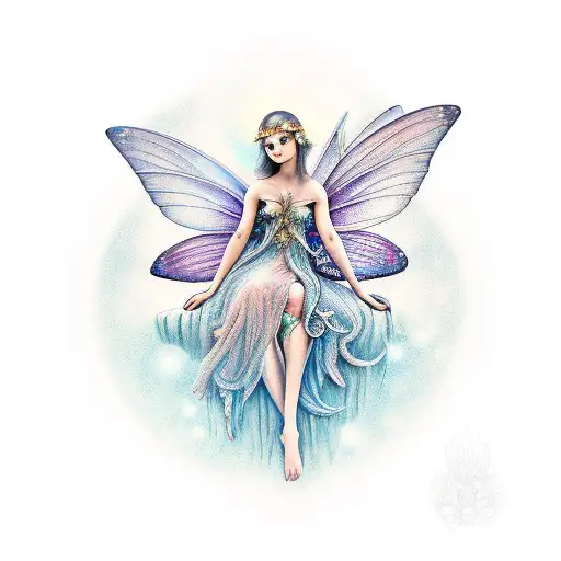 A Glowing Fairy Sits On A Monster's Palm And Holds A Large Shell