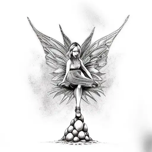 Fairy Sits On A Monster's Big Palm And Holds A Large Shell