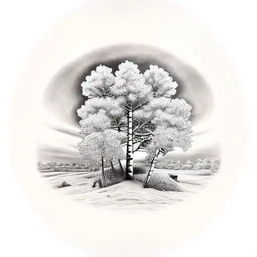 Birch Tree And Two Musket Guns Inside A Black Frame