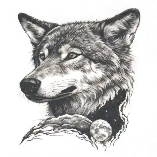 Wolf And Moon Night Sky