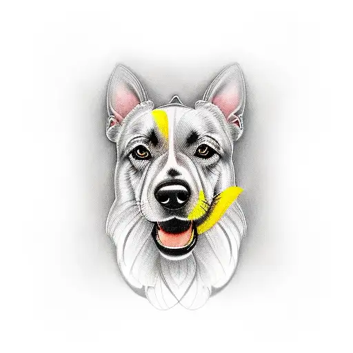 Dog Tattoo With Red And Yellow Color