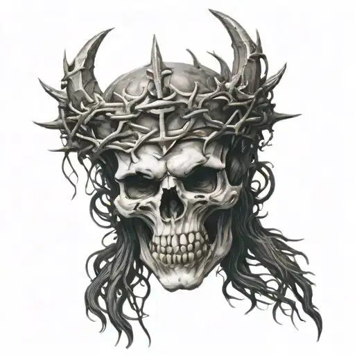 Demon Skull Wearing Crown Of Thorns