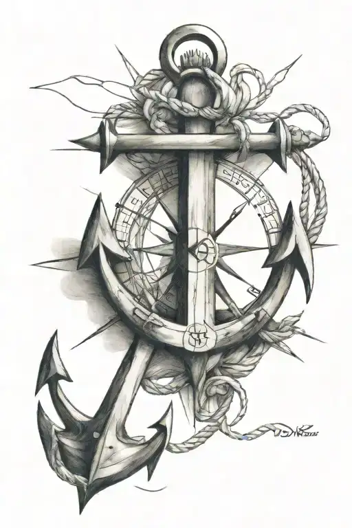 Anchor And Compass Rose Intertwined