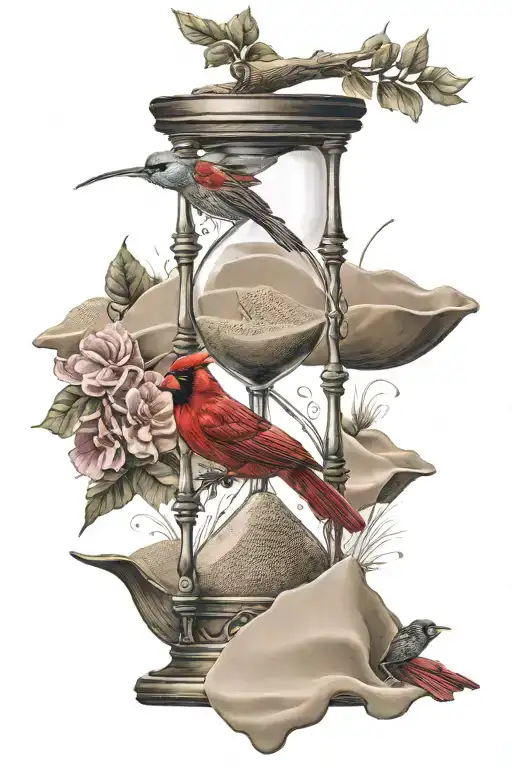 Hour Glass With Sand And A Cardinal