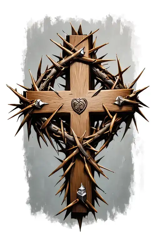 Cross Made From 3 Nails With A Crown Of Thorns Over It