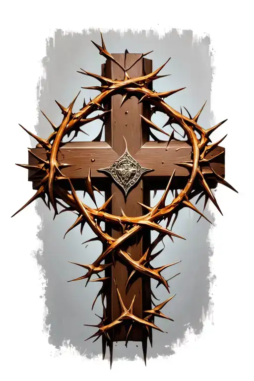 Cross Made From 3 Nails With A Crown Of Thorns Over It