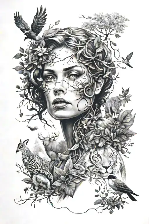 Mother Nature With Animals And Humans