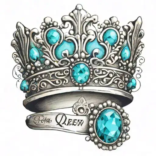 Queen Crown With T Turquoise Gemstone With Natasha Writing In Cursive