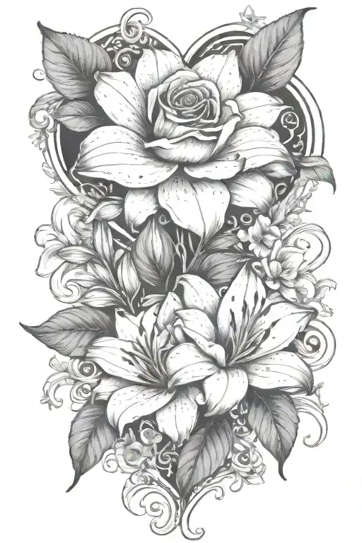 Lily And Rose With Heart And Name In Middle Surrounded