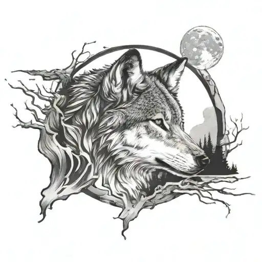 Wolf And Moon Surrounded