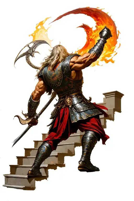 Warrior Goes To Victory While Leaving The Stairs