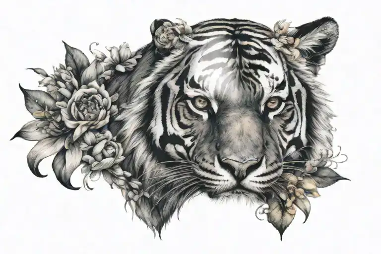 Tiger Face Whit Flowers Growing