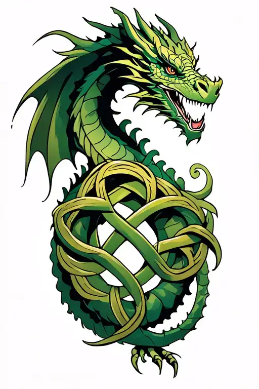 Dragon Wrapped Around Celtic Knot Design Incorporating