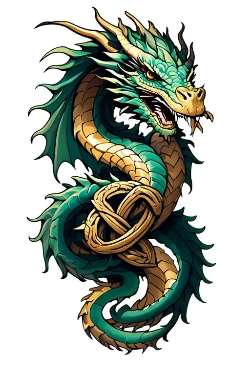 Dragon Wrapped Around Celtic Knot Design Incorporating