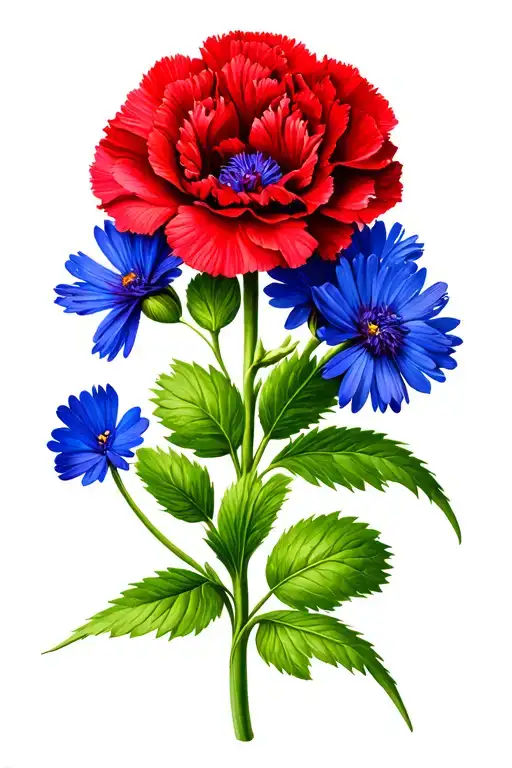 Red Carnation Cornflower Shamrock Intertwined