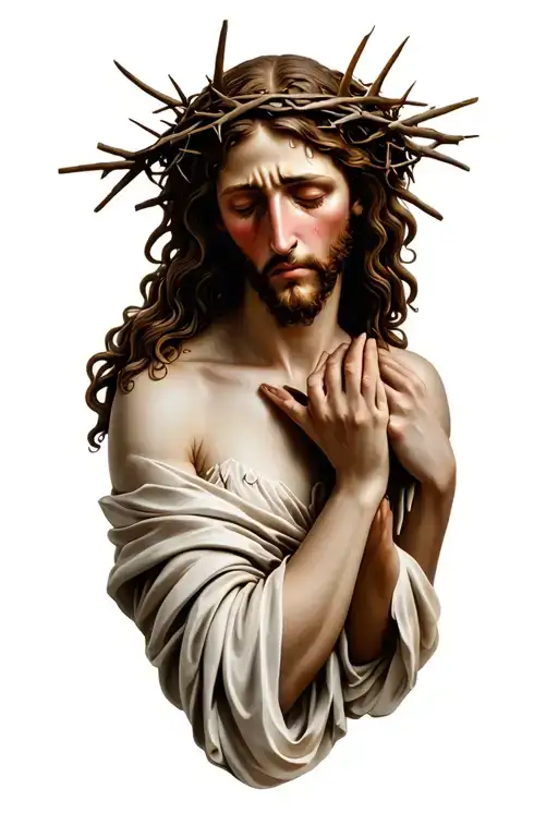 Mary Crying With Jesus Christ Crown Of Thorns