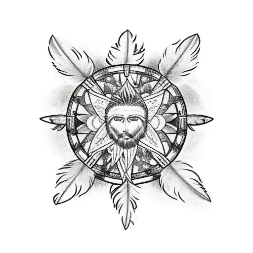 Dream Catcher With Jesus Crosses Inside And Feathers Hanging Off