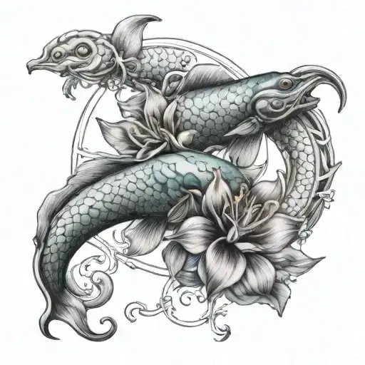 Pisces Over Taurus Flower Intertwined