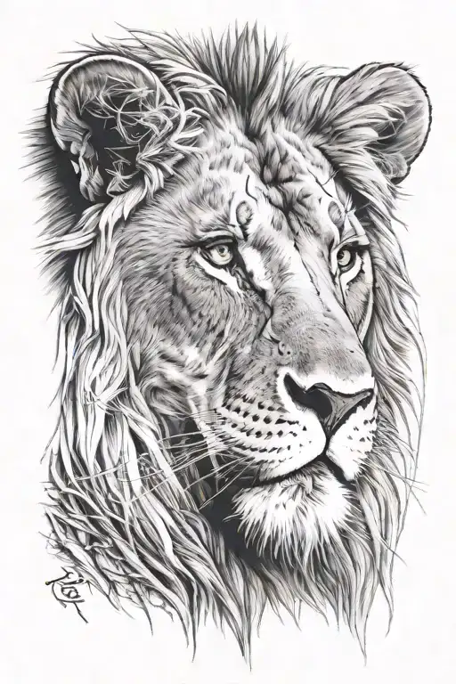 Male Lion With Hazel Colored Eyes And Scars On His Face Watching Over His Pride