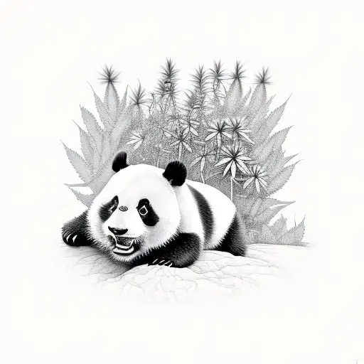 A Panda Sitting In Marijuana Field And Biting Mashroom