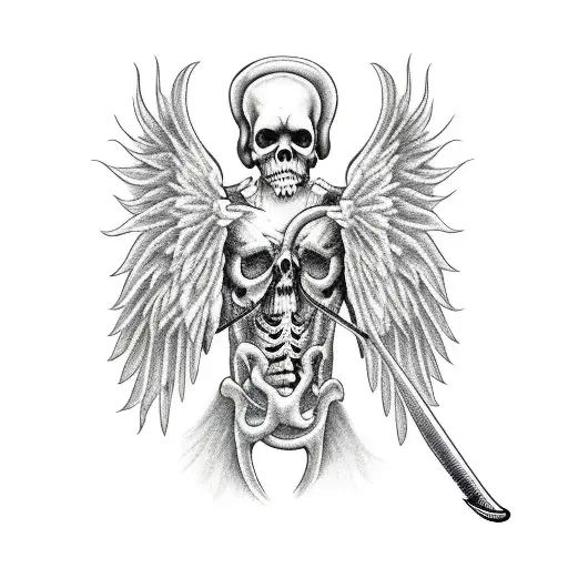 Grim Reaper Cutting Through Angel Wings With Its Scythe
