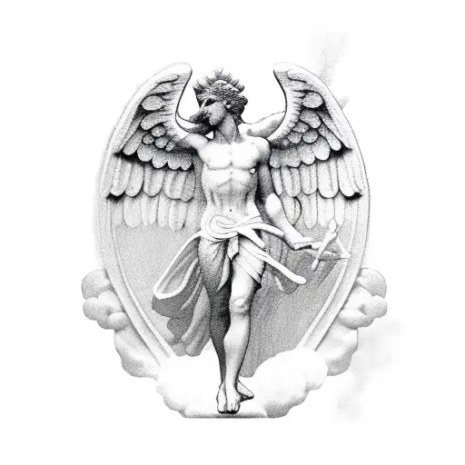 A Blackwork Tattoo Of An Angelic Apollo Statue From Ancient Greece