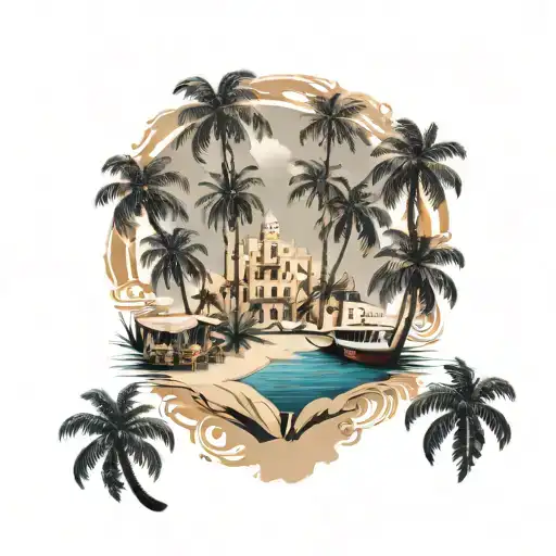 Symbol Of Malta Island With Parties And Drinks And Palm Trees