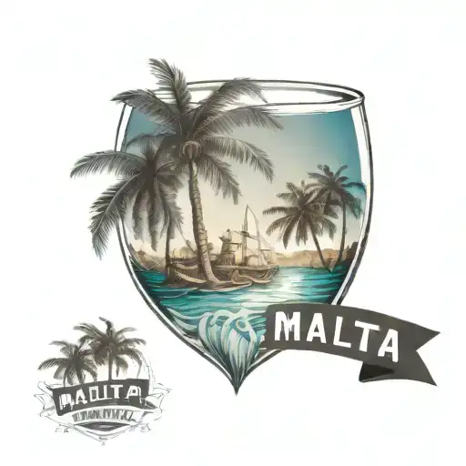 Symbol Of Malta Island With Parties And Drinks And Palm Trees