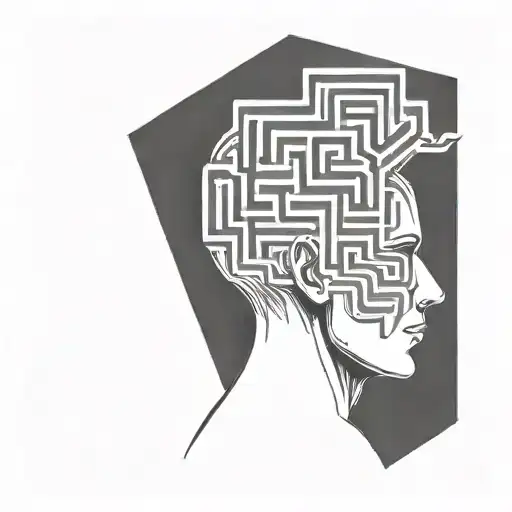 A Human Head Resting On A Pillow With The Brain Depicted As An Abstract Geometric Maze