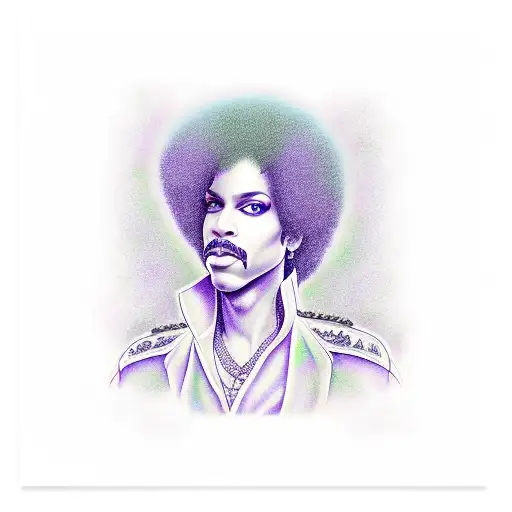 A Portrait Of Prince With Purple Rain Falling From The Sky