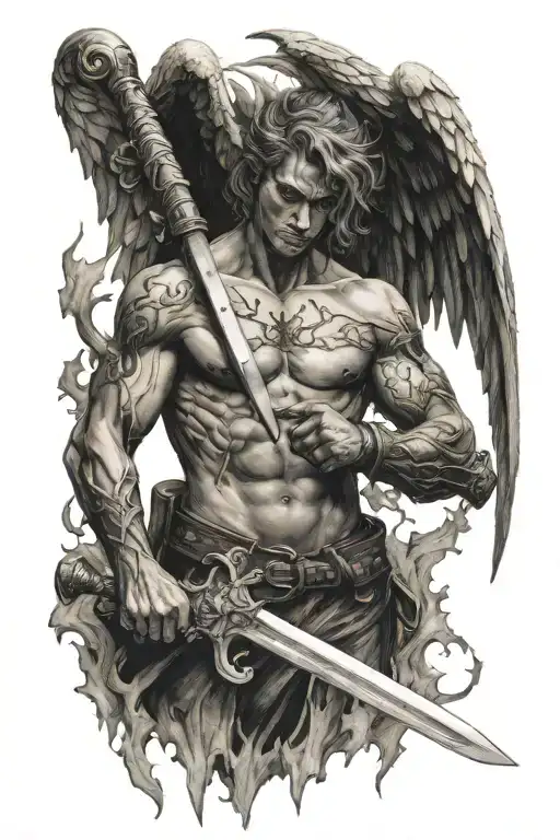 Fallen Angel Half Demon And Holding Sword