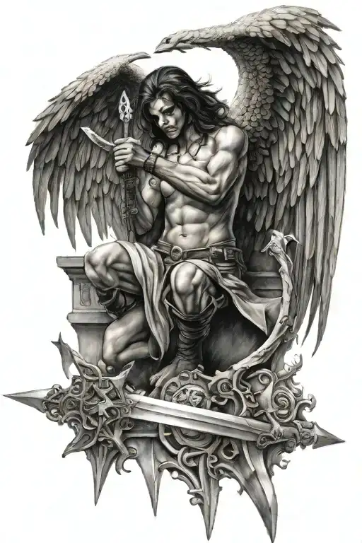 Fallen Angel Half Demon And Holding Fine And Light Sword