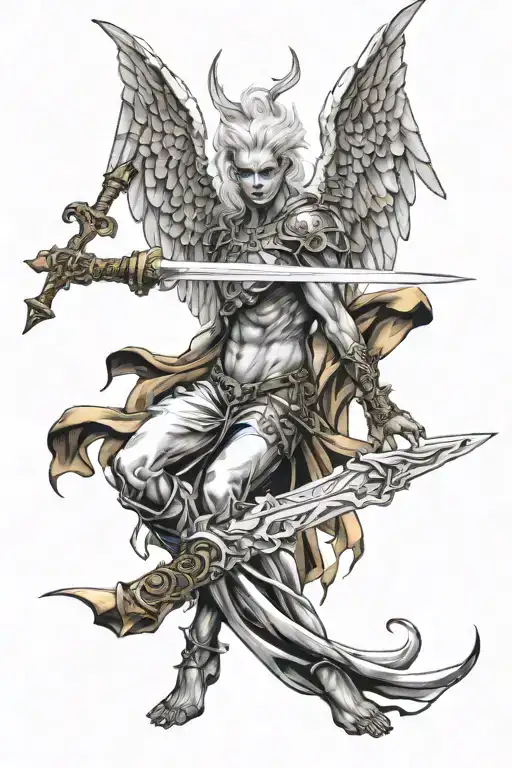 Fallen Angel Half Demon And Holding Fire And Light Sword