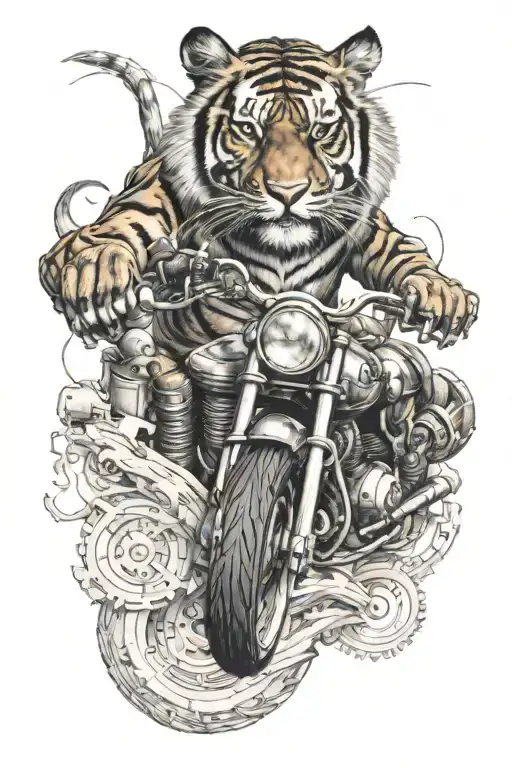 A Mechanical Tiger Riding A Motorbike