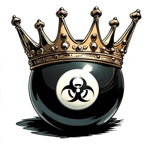 8 Ball In A Crown And Biohazard Symbol