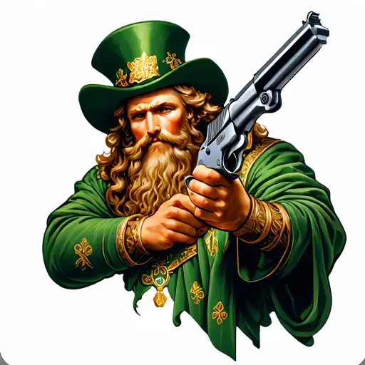 Irish God Holding Gun